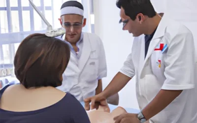 Image montrant un chirurgien et une patiente lors d'une consultation de rhinoplastie dans une clinique tunisienne moderne, illustrant l'expertise médicale et l'accueil professionnel.